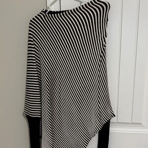 Elegant Off-the-Shoulder Black and White Striped Sweater